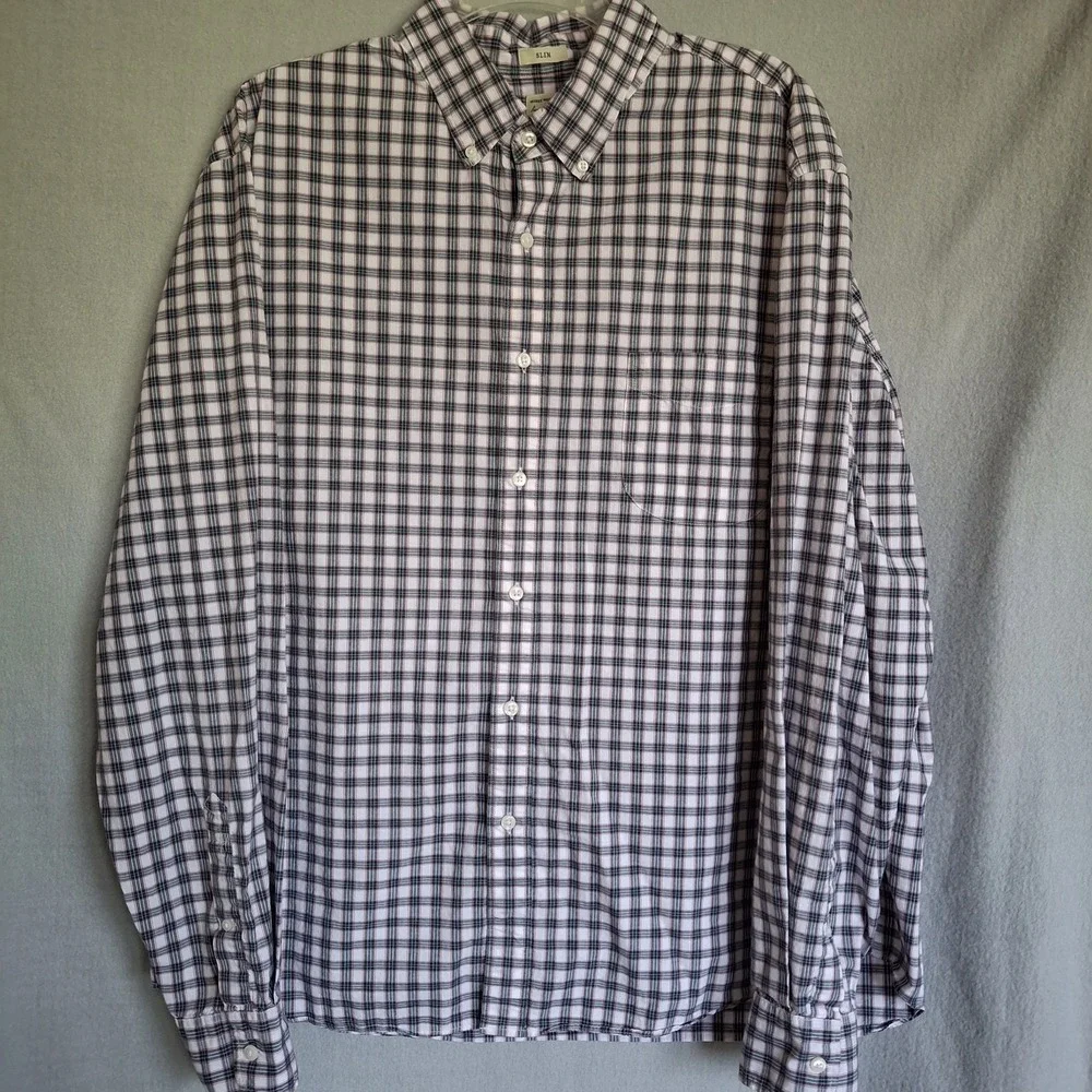 J Crew 2XL Shirt Slim Fit Button Down Gray Red Plaid Stretch Cotton Blend Casual
